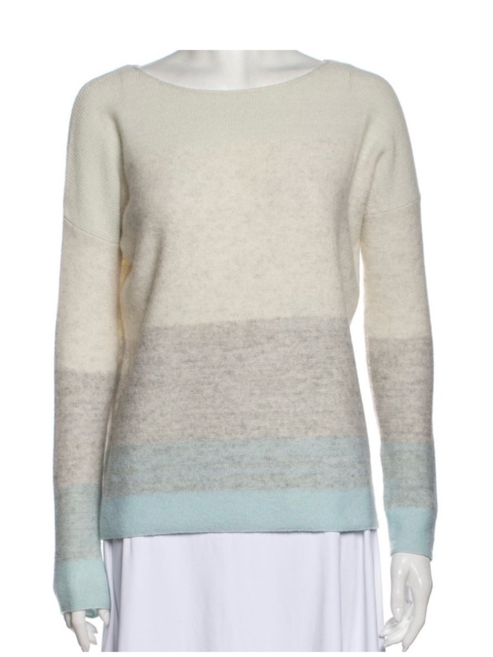 Vince Cream, Light Gray & Pale Blue Striped Boatneck Sweater
